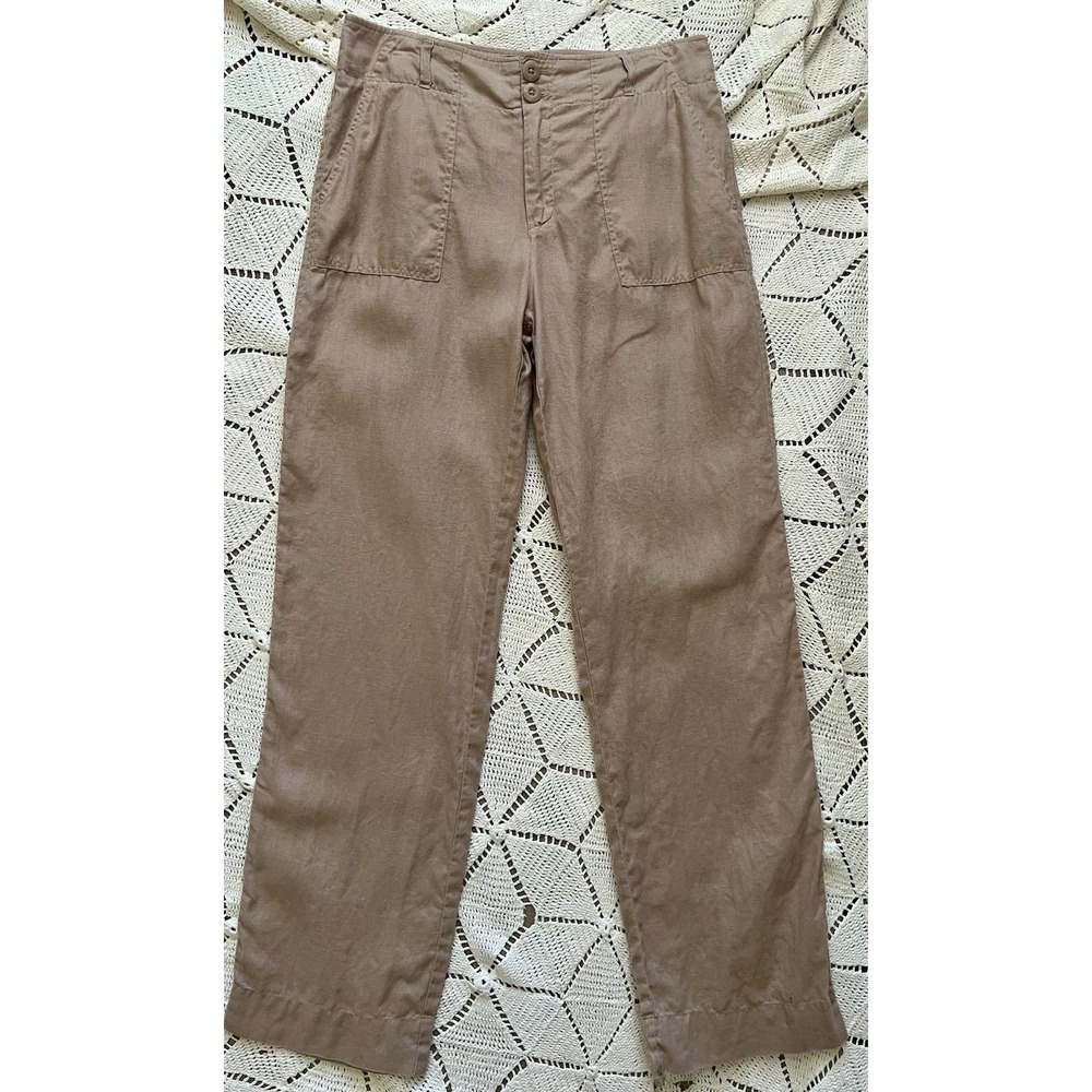 Tahari 100% Linen Utility Pants Neutral Straight Leg Summer Chic Minimal‎ Size 6